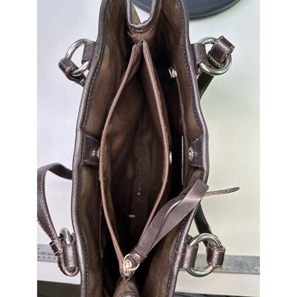 Coach Brown Peyton Signature Logo Heritage Handbag Leather Tote EUC - Picture 7 of 11